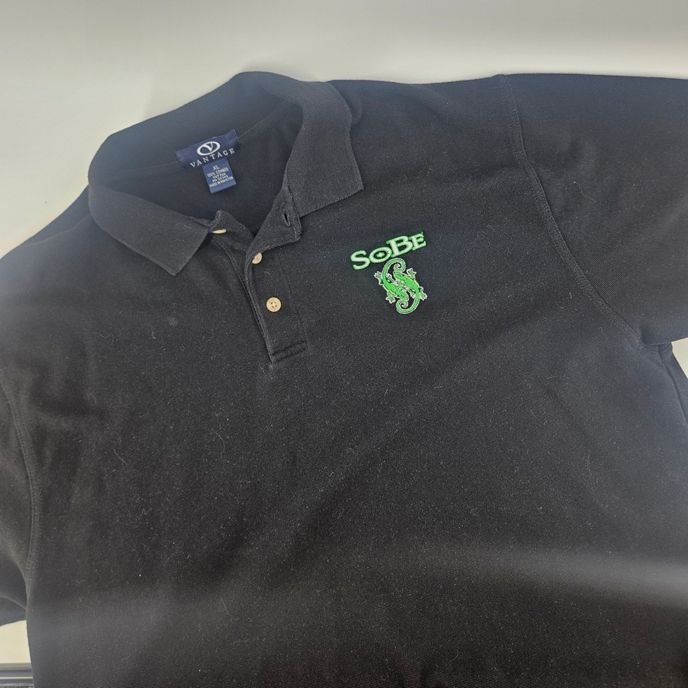 Vantage Mens XL Polo Shirt Sobe Lizard Embroidered Logo Black Y2K Streetwear